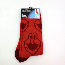 Sesame Street Elmo Head Mens Size 9-13 Red Novelty Graphic Crew Socks 1 Pair