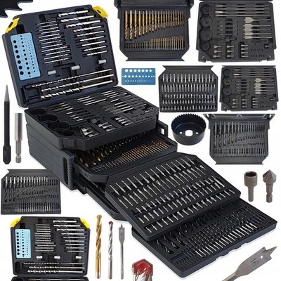 SilverTools Komplettset mit 300 Bohrern und Bits - Metall, Holz, Beton - Koffer o