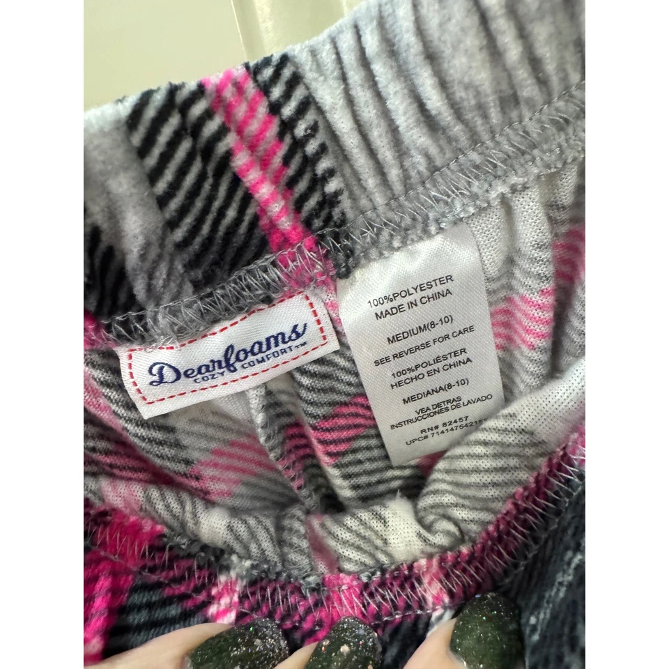 Pantalones de pijama para mujer Dearfoams gris medio rosa a cuadros polar salón para correr Foto 2 de 4