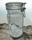 Vintage Hermetic Glass Green Tinted Hinged Lid Canister Jar Italy 8”