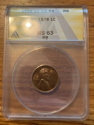 1928 Lincoln cent  , brilliant uncirculated MS63 RB. scarce