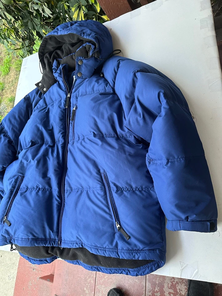 Vintage Y2K OLD NAVY Down Puffer Heavy Coat w Detachable Hood Blue Men’s XXL EUC - Image 2 of 4