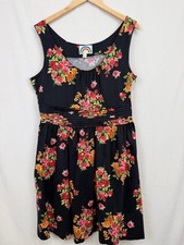 Ruby Belle Floral Scoop Neck Sundress Womens 12 Black Pink Orange Pintuck Waist