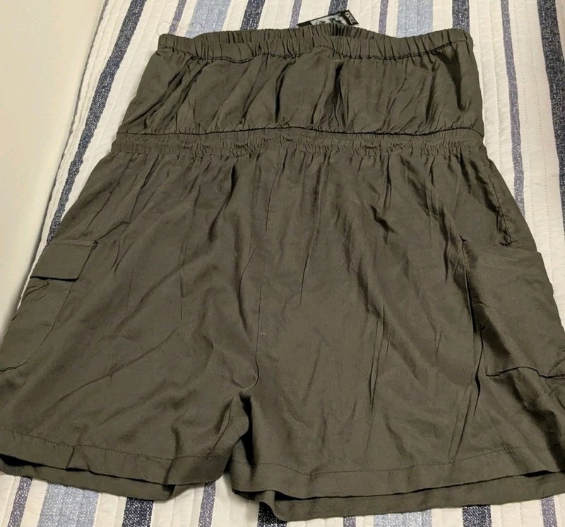 NWT Women's Size 1X Romper Jumper Summer Outfit Olive Green Strapless Semi-Sheer