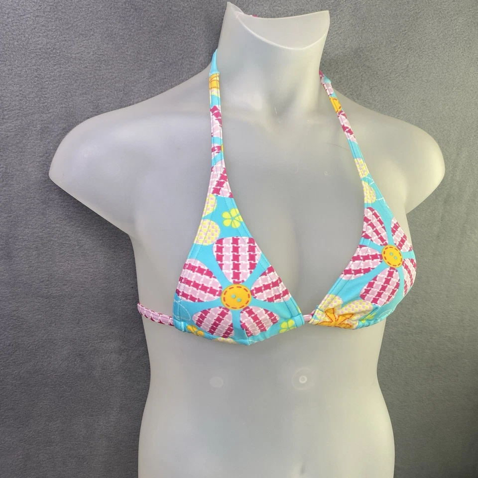 Bikini Cia Maritima M Rosa Azul Descarado Corbata Lateral Floral Pata de Gallo Patchwork 1 Foto 2 de 4