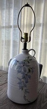 Vintage Studio Pottery Stoneware Jug Lamp Blue Floral Primitive Modern Farmhouse