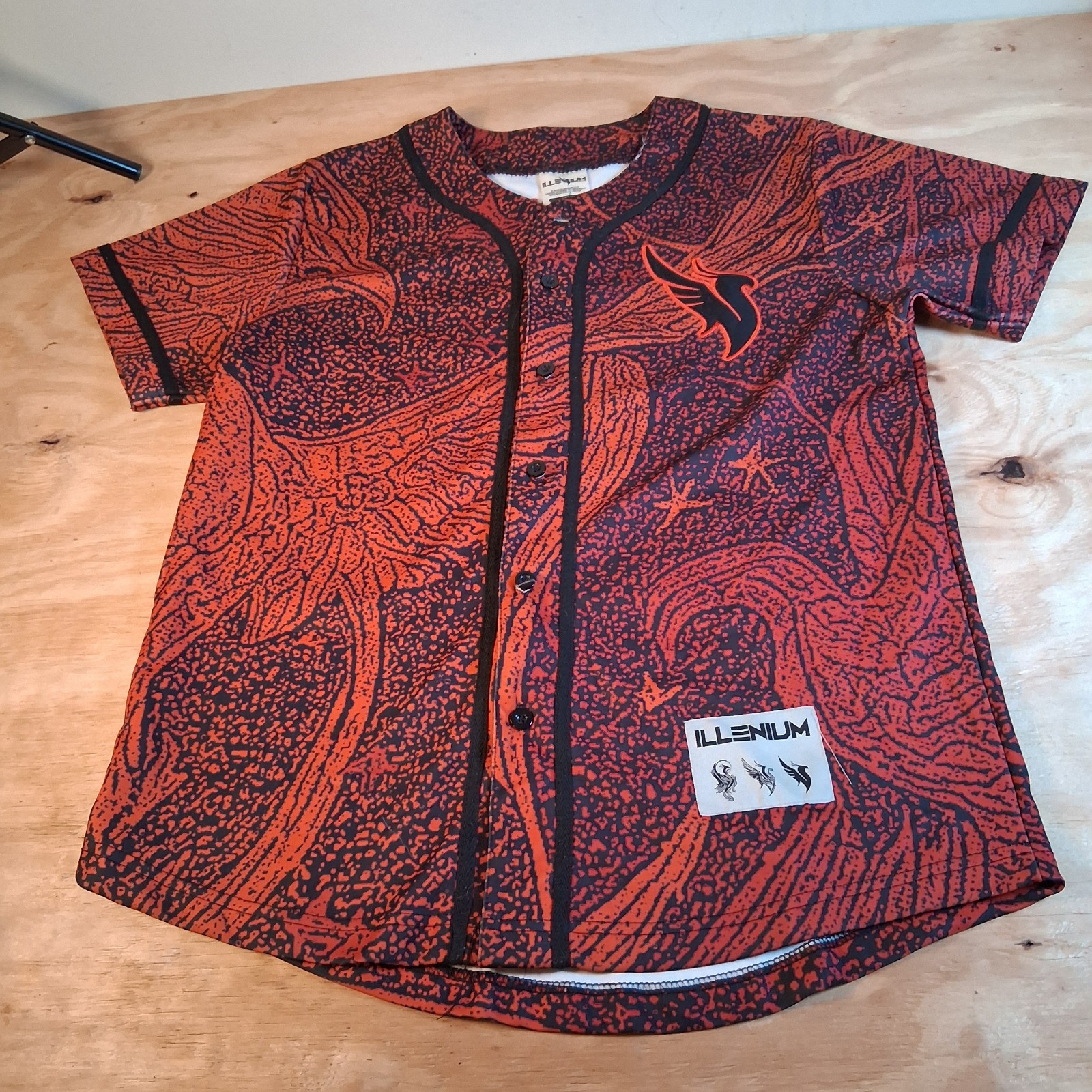 Mens Jersey Red Black Phoenix Embroidered Shirt Short Sleeve
