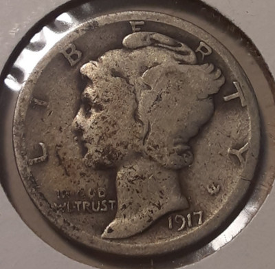 1917-D Mercury Dime 10c Denver Mint 90% US Silver Coin (#67q-13543/RBQ) rotation