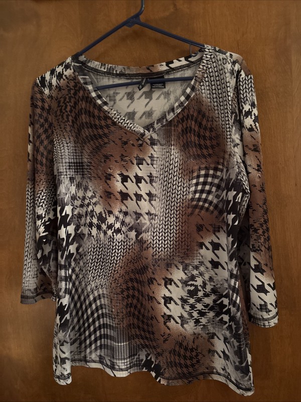 Womens New Directions Black/brown/white 3/4 Sleeve Blouse Size Medium Used
