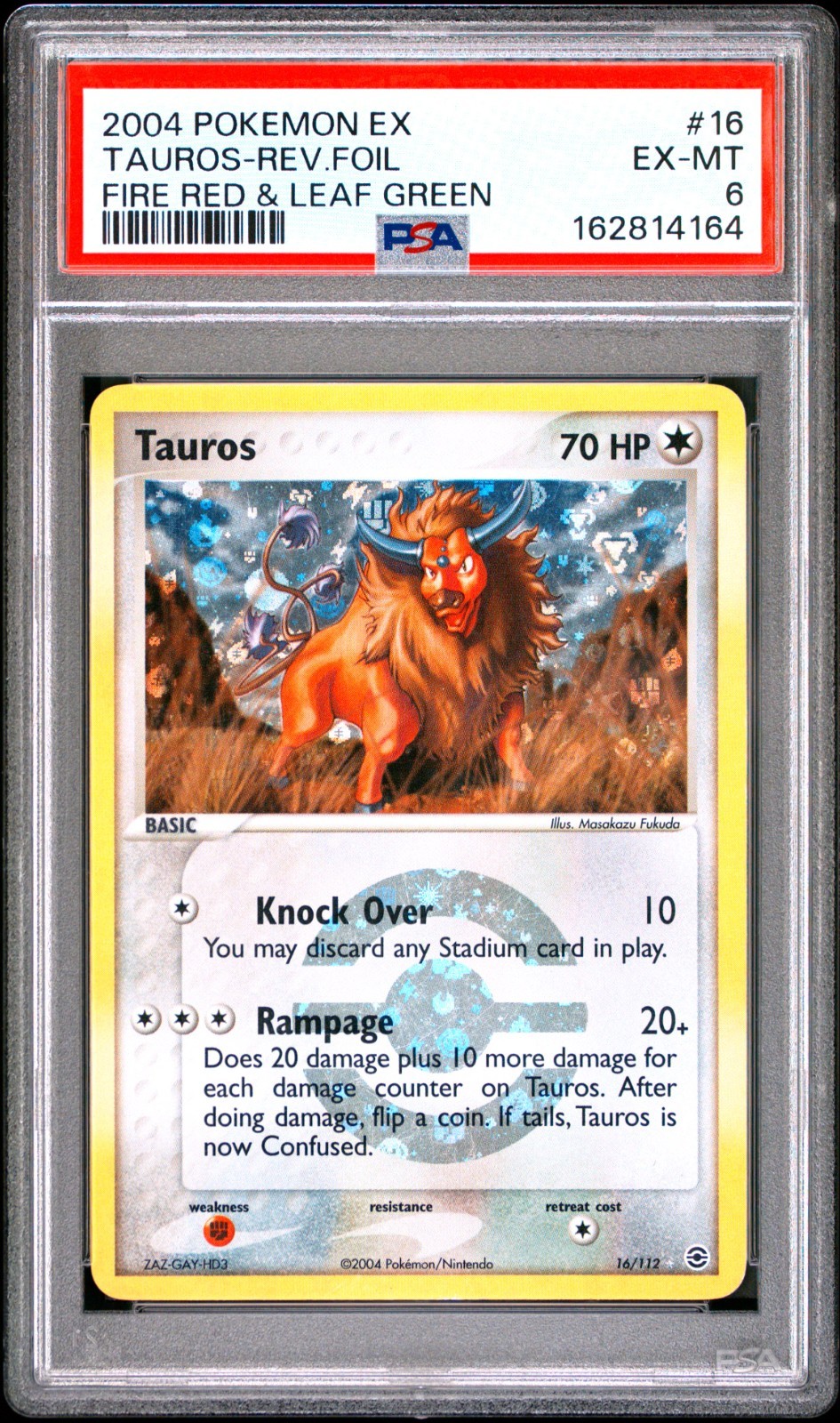 PSA 6 2004 Fire Red & Leaf Green Tauros Reverse Holo Foil Rare 16/112
