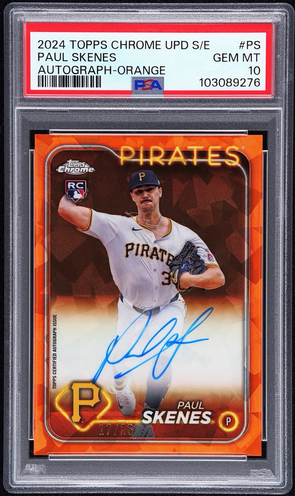 2024 Topps Chrome Update Sapphire Paul Skenes Orange Rookie Auto /25 PSA 10