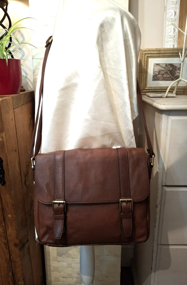 FOSSIL 1954 Genuine LEATHER Tan Brown Crossbody Satchel Laptop Bag Medium - image 2 of 4