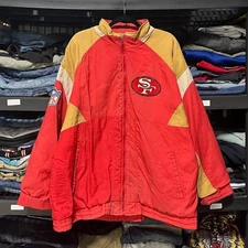 Vintage San Francisco 49ers Apex One Puffer Jacket Mens XL NFL Full Zip Red Gold