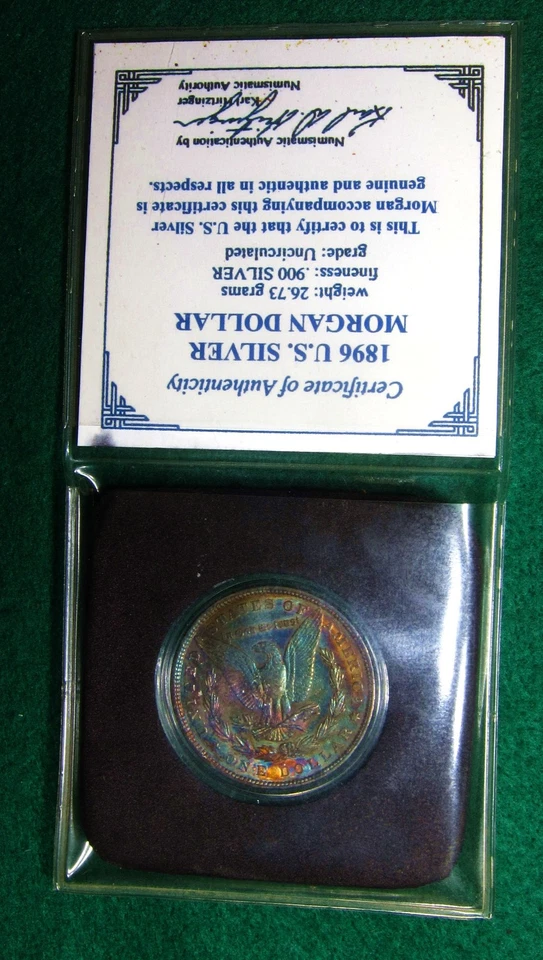 1896 Morgan dólar tonificado prata ✪PCS certificado de autenticidade✪ colorido arco-íris tonificação RARO - Imagem 4 de 4