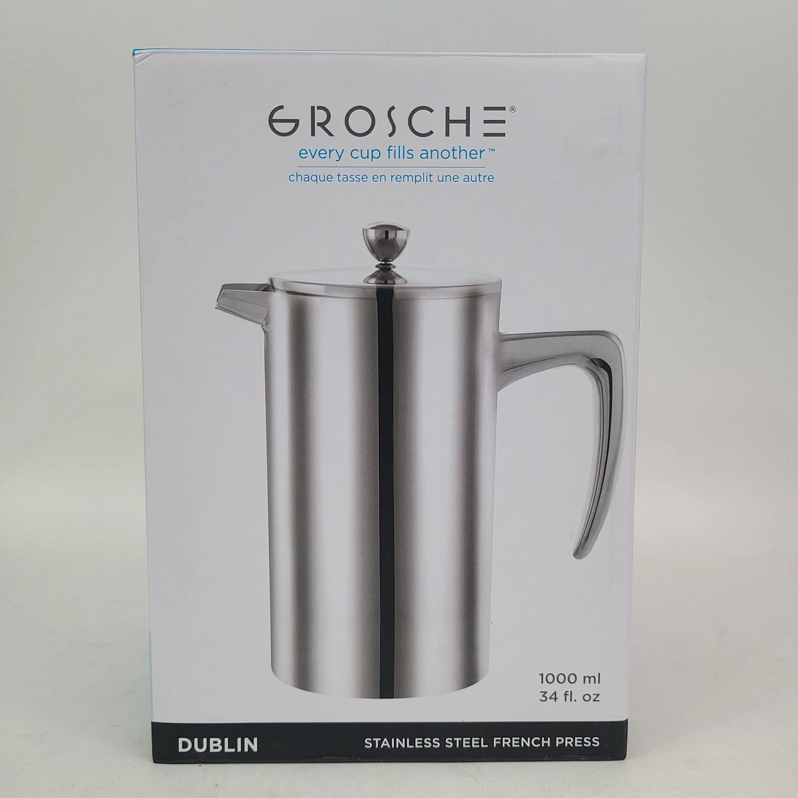 GROSCHE Dublin Stainless Steel Coffee Maker French Press - 1000 ml | 34 FL Oz