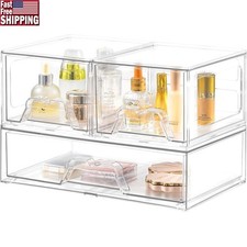 Stackable Acrylic Makeup Organizer Storage 3 Drawer Transparent Cosmetic Box New