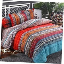 Striped Bohemian Comforter Set Size 3 Pieces Boho Hippie Geometric King Red