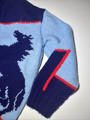 Vintage Knitted Blue Cowboy Horse Sweater Unisex Child Size - Picture 5 of 10