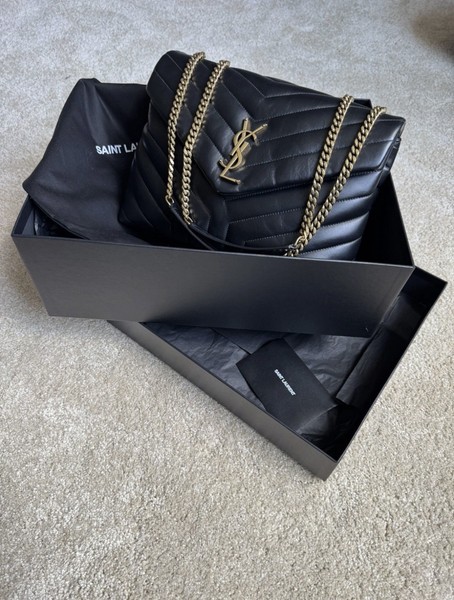 Large YSL Yves Saint Laurent Loulou Crossbody Black Gold Hand Bag Excellent Cond