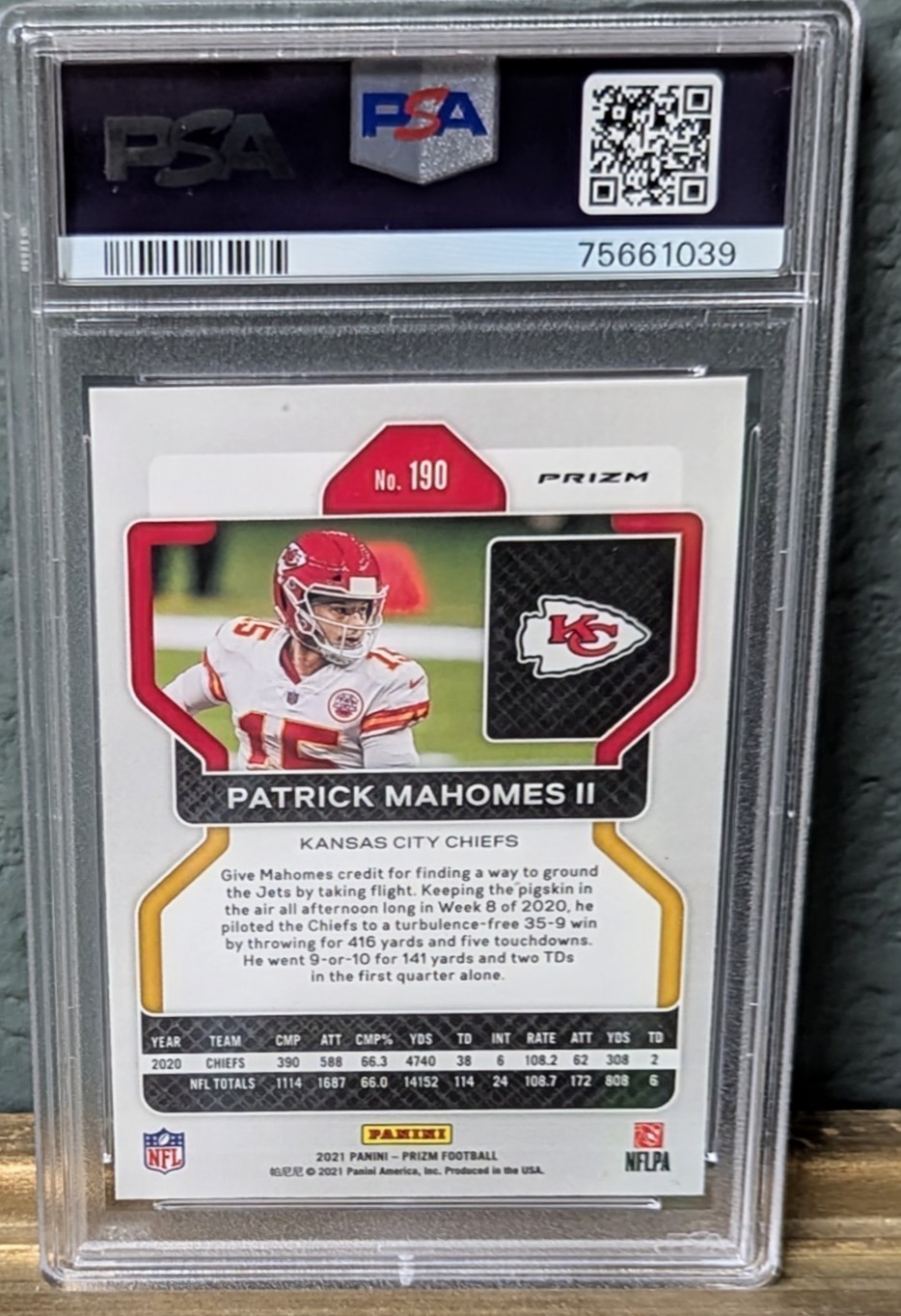 PSA 9 2021 Panini Prizm - Patrick Mahomes II #190 Orange Lazer Prizm view 2