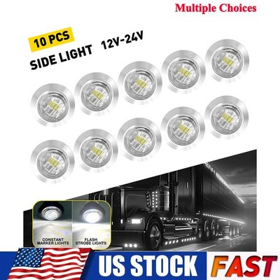 3/4'' LED Strobe+Steady Marker Lights Lamps White 12V 24V Dual Function w/Bezels