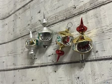 Vtg Lot of 4 Indent Reflector Finial Glass Christmas Ornaments Mini