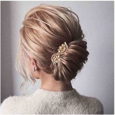 Rhinestone Wedding Hair Clip Barrette Gold Crystal Bridal Headpiece Comb