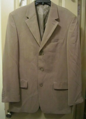 SZ 40L ALFANI FOR MACYS MENS BROWN 3 BUTTON 100% SILK BLAZER SPORT COAT, EUC