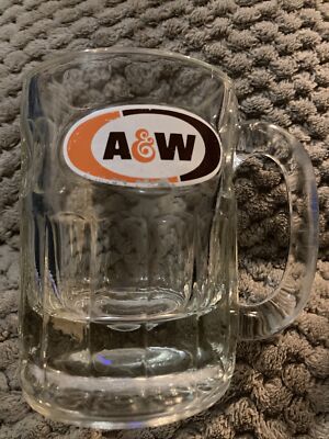 Vintage Small AW ROOT BEER Oval Logo 4 1/4'' Tall HEAVY GLASS 8 OUNCE MUG VTG