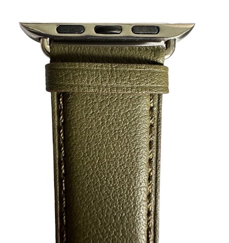 Real Leather Watch Strap Band Army For Apple Watch - Green (M/L 42/44mm) ~ NEW - Zdjęcie 4 z 7