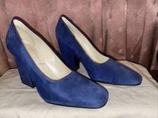 Celine Phoebe Pilo Pump Navy Suede Square Toe High Heel Size 37