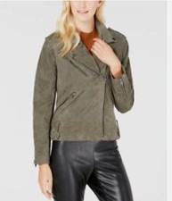 Lucky Brand Women's Asymmetric Suede Moto Jacket In Olive Size Xl,