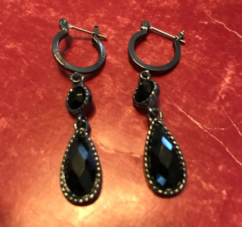 Black Teardrop  Dangle Earrings ~ 2 inch
