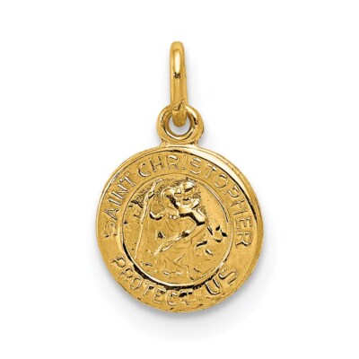 14K Yellow Gold Saint Christopher Medal Pendant for Women 0.38g, L-13.15mm