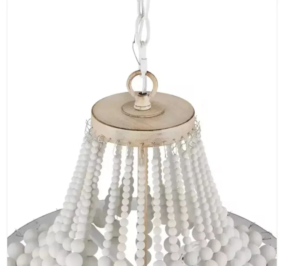 Hampton Bay Cayman 3-Light Faux Wood Chandelier with White Beaded Shade - Image 3 of 3