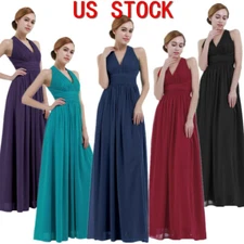 Womens Ball Gown Wedding Party Bridesmaid Dress Deep V Neck Formal Maxi Dress