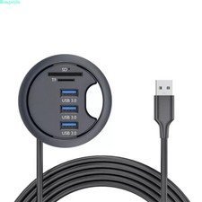 Black Charging Plug USB 2.5Inch Grommet Hole In-Desk Mounting 3 Ports USB3.0