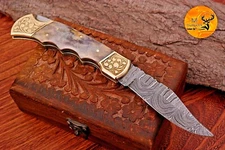 CUSTOM HANDMADE FORGED DAMASCUS STEEL FOLDING POCKET CAMPING KNIFE  1528