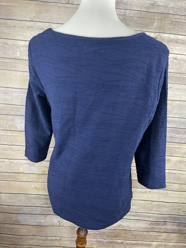 Kim Rogers Small NWT Textured Blouse Blue Solid Long Sleeve Career Stretchy Top - Picture 4 of 9