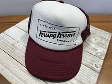 Krispy Kreme Doughnuts Trucker Hat Cap Dark Red White Snap Back Adjustable