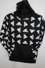ADIDAS BLACK ALL OVER PRINT Hooded SWEATSHIRT SZ:L NWT
