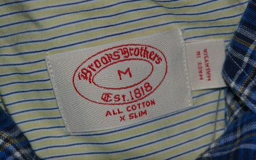 Brooks Brothers Herren blau weiß gelb kariert Baumwolle XS Slim Knopfleiste Hemd Gr. M - Bild 6 von 6