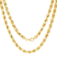 10K Yellow Gold 7mm Diamond Cut Rope Chain Mens Wide Italian Necklace 18"- 30"