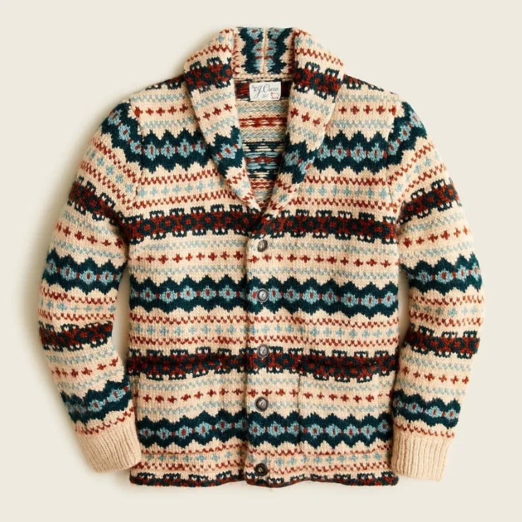 NEW MEN S M J CREW FAIR ISLE WOOL SHAWL CARDIGAN IN ISLAND SAND eBay
