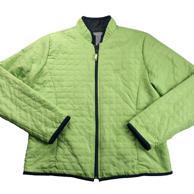 Oleg Cassini Sport Jacket Womens Size Medium Lime Green Quilted Zippered Pockets