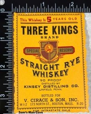 Three Kings Straight Rye Whiskey Label - KENT...
