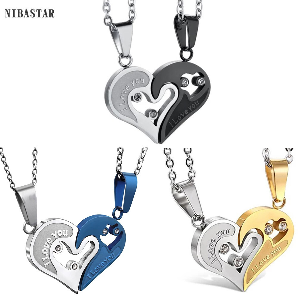 NIBASTAR Couples Heart Puzzle Necklace Stainless Steel Unisex Lovers Gift