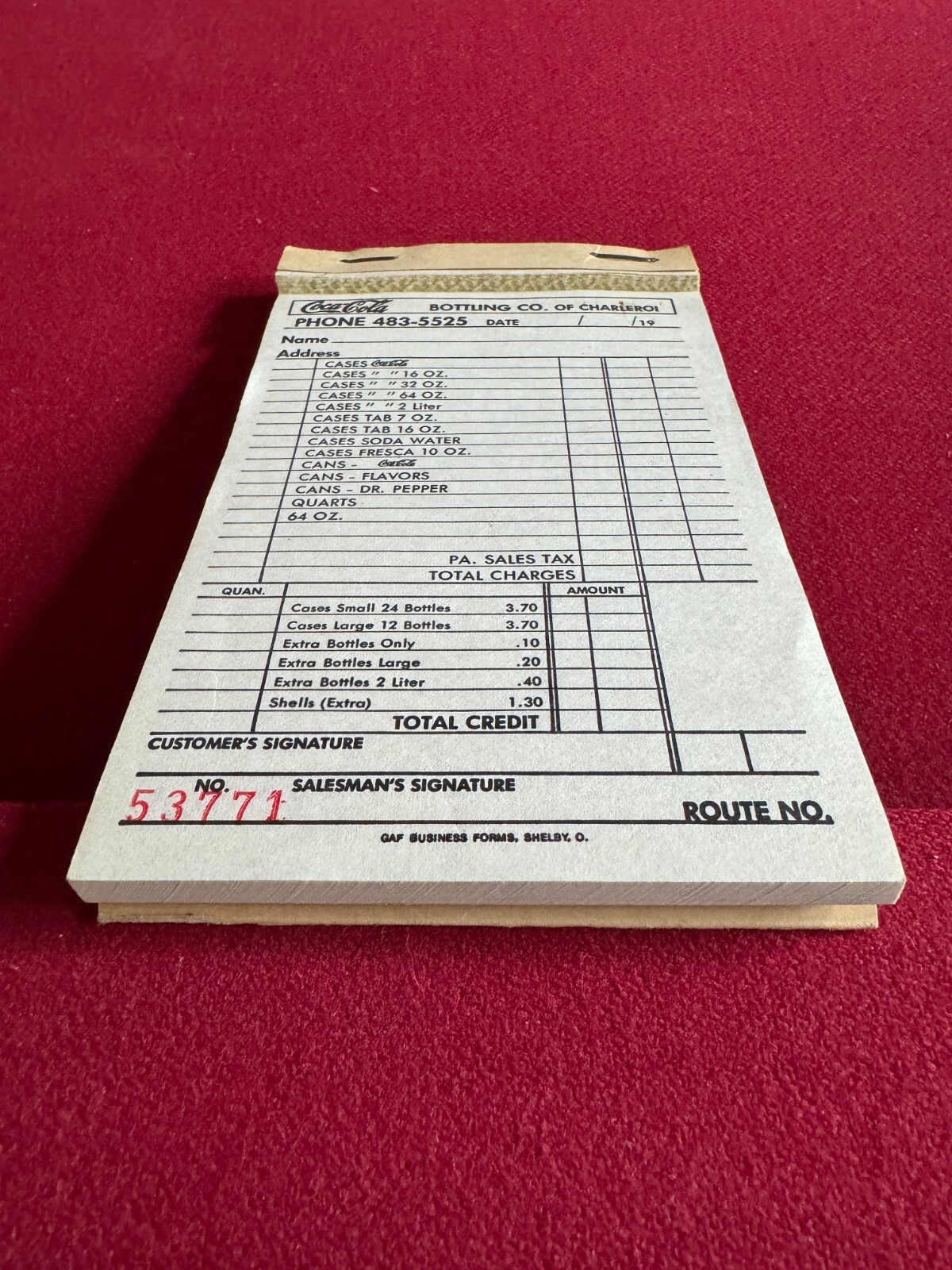 1960's, Coca-Cola, Delivery Route (2-Part) Receipt Pad  (Scarce / Vintage)