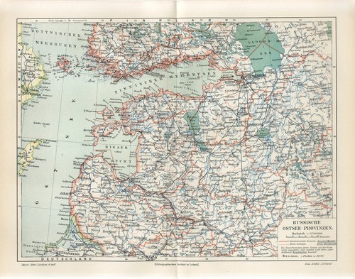 1898 RUSSIA BALTIC PROVINCE LATVIA LITHUANIA ESTONIA FINLAND ST.PETERSBURG Map