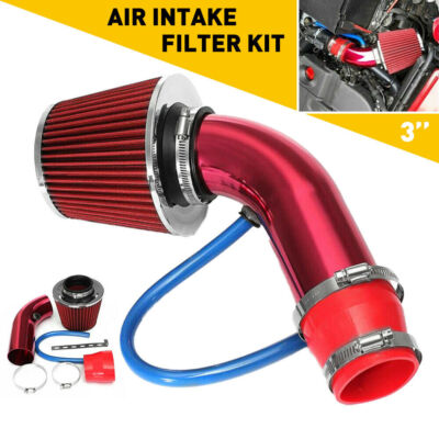 Car Cold Air Intake Filter Alumimum Induction Pipe Power Flow Hose System Red